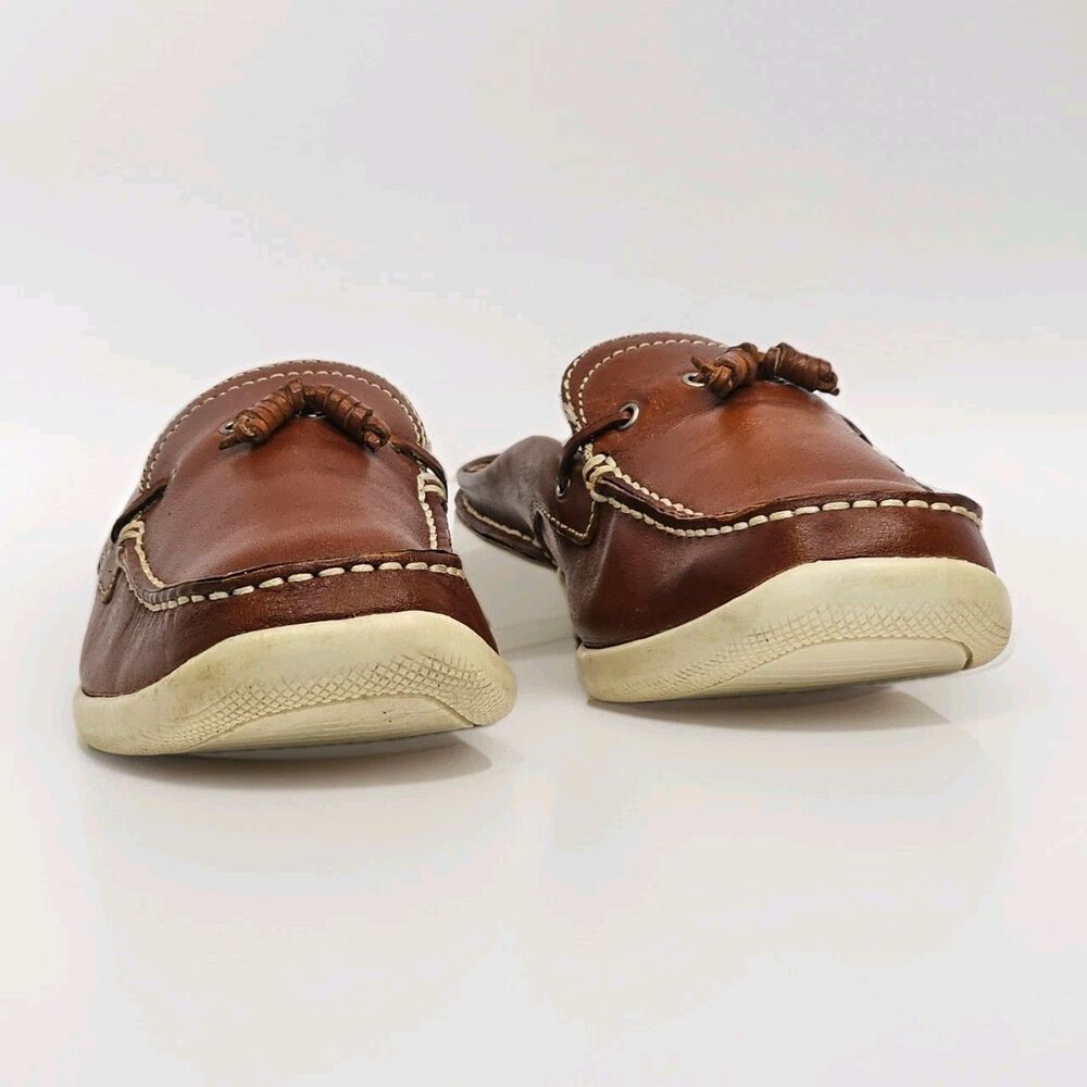 Bass Boater Aboard Women 8.5M Brown Leather Boat Shoes Mules Tassel Slip On - Picture 4 of 13